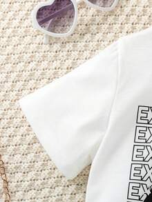 SHEIN 少女卡通人物和字母印花短袖T恤和百褶裙套裝 - 藍色 - 查看 5