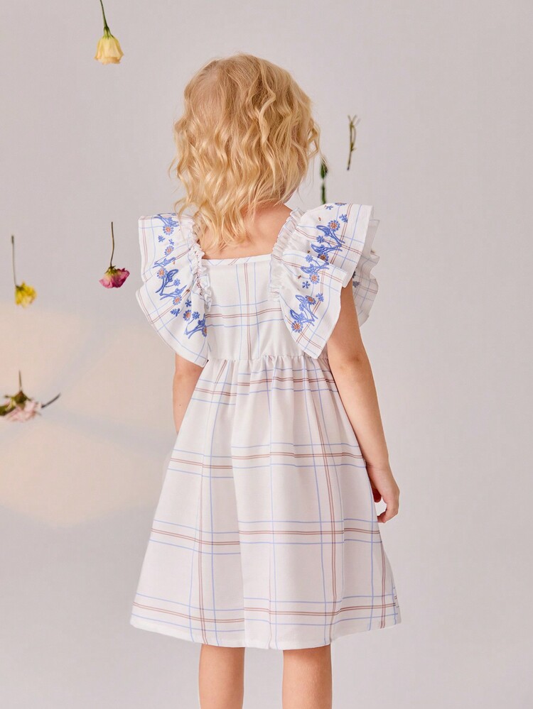 SHEIN Vestido bordado de estilo vintage para niña joven para primavera/verano - Azul y blanco - Añade 2
