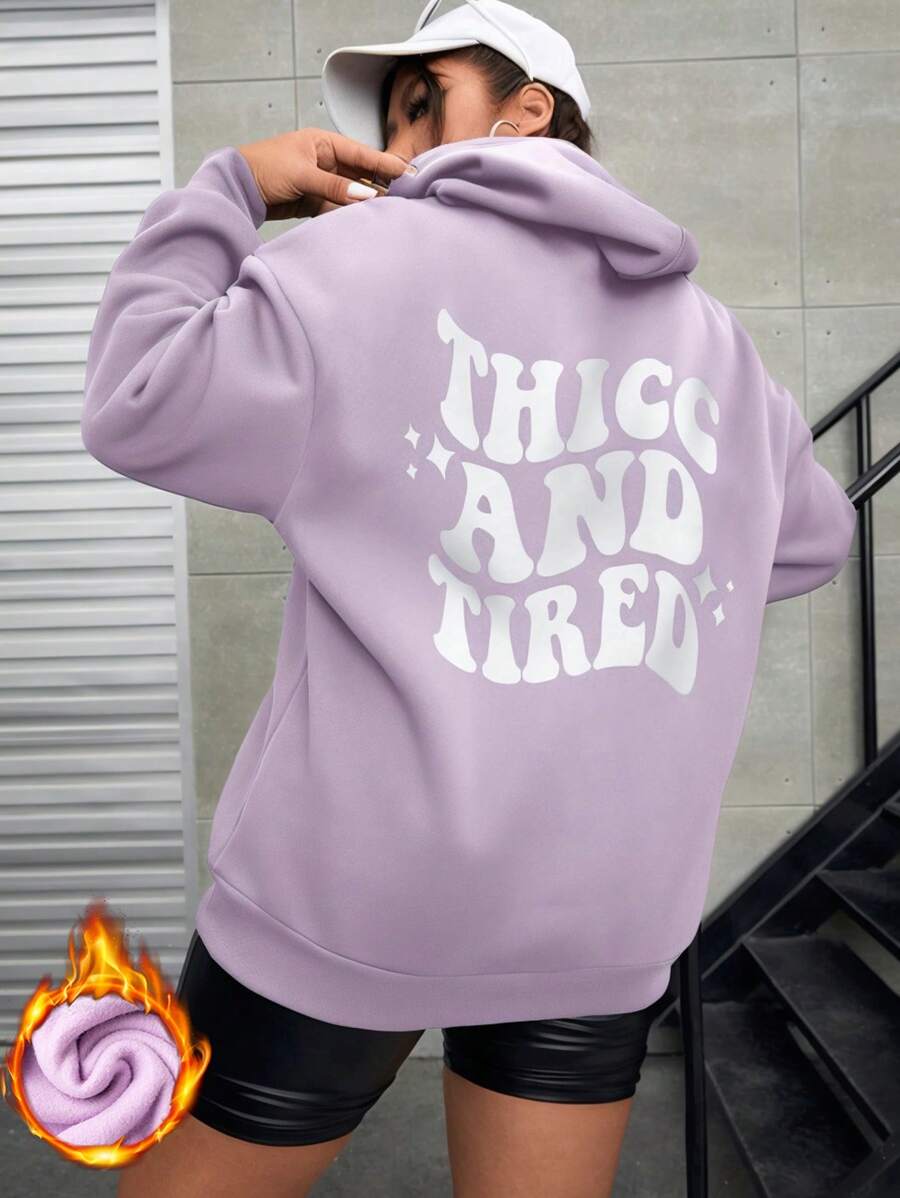 Flirla Plus Letter Print Hooded Long-Sleeved Sweatshirt Graduation,Back To School Outfits,Graduation,Teacher Outfits For Women,Back To School - Purple - View 1