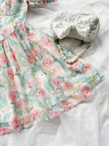 Soleia 女士水彩花卉印花泡泡袖短式束腰裙,適用於休假旅行 - 彩色 - 查看 5