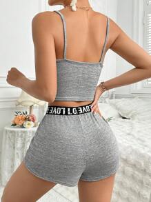 Miss Vinta 心形和字母印花休闲两件套女士家居服套装运动装 - 灰色 - 查看 2