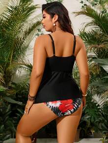 SHEIN Swim Curve 假日休閒大尺碼純色背心泳衣套裝 - 彩色 - 查看 2