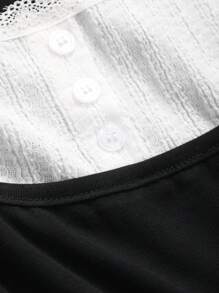 Dazy Designer 女士蕾丝拼接拼色泡泡袖修身T恤设计感外出上衣夏季可爱上衣 - 彩色 - 查看 8