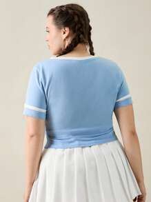 Forever 21 Summer Plus Size Women Sports Graduation Pattern T-Shirt - Baby Blue - View 6