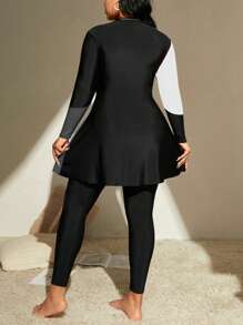 Swim Mulvari Plus Size Summer Beach Plus Color Block Full Cover Burkini Swimsuit Arabic Clothing - Grey - View 2