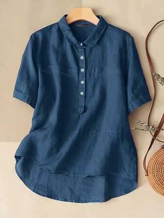 بلوزة نسائية جديدة ذات أكمام قصيرة بلون صلب أوروبي وأمريكي