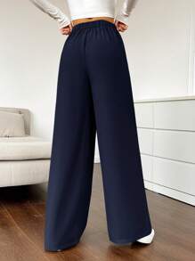 SHEIN EZwear Women Pants Kantong Plain Casual - Navy Blue - View 2