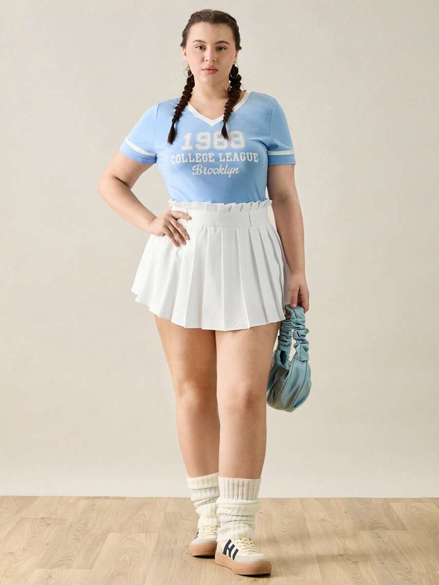 Forever 21 Summer Plus Size Women Sports Graduation Pattern T-Shirt - Baby Blue - View 1