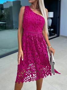 SHEIN Clasi Elegante vestido rosa de encaje para bodas, fiestas, festivales y eventos de noche - Rosa - Ver 3