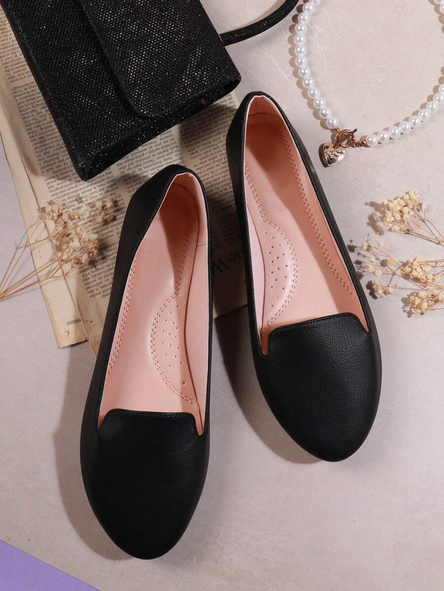 SHUZIA 女士一脚蹬圆头简约 PU 黑色乐福鞋 - 舒适、百搭、经典必备夏季鞋春季鞋春假复活节母亲节礼物 - 黑色 - 查看 1