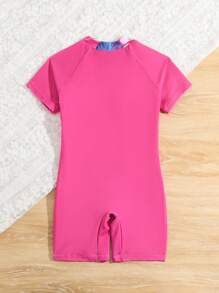 Costum de baie dintr-o singură piesă pentru fetiță cu imprimeu tropical cu fermoar în față