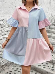 SHEIN Holidaya Plus Size Asymmetrical Striped Shirt Dress With Vacation Style, Summer - Multicolor - View 5