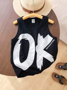 SHEIN Young Boy 1pc Leisure Loose Letter Graphic Tank Top Suitable For Daily Wear, School, Travel, Exercise In Spring And Summer - Black - View 6