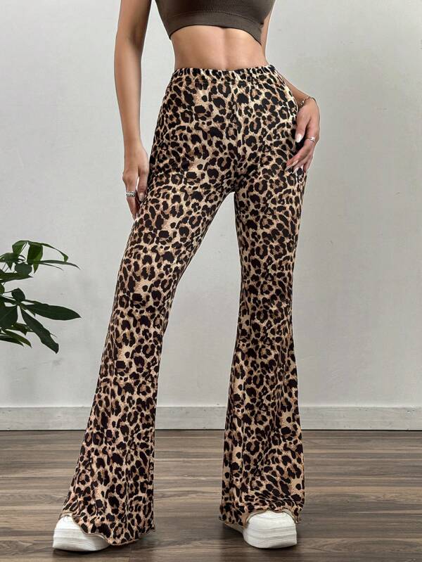 SHEIN EZwear Leopard Print Flared Pants
