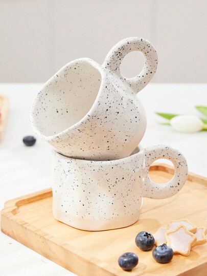 Ceramic Coffee Mug Asymmetrical Shape Ink Dot Pattern Suitable For Coffee Milk Various Beverages For Holiday Gift Giving