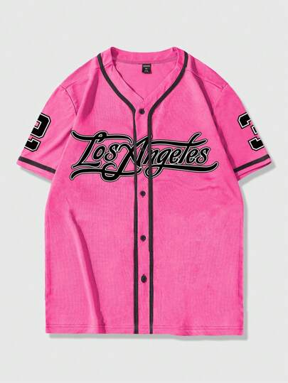 Prep Maglia da baseball a maniche corte con stampa di lettere per uomo, scolastica