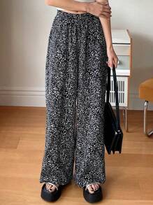 FRIFUL Pantalones de verano de pierna ancha con estampado de leopardo para mujer