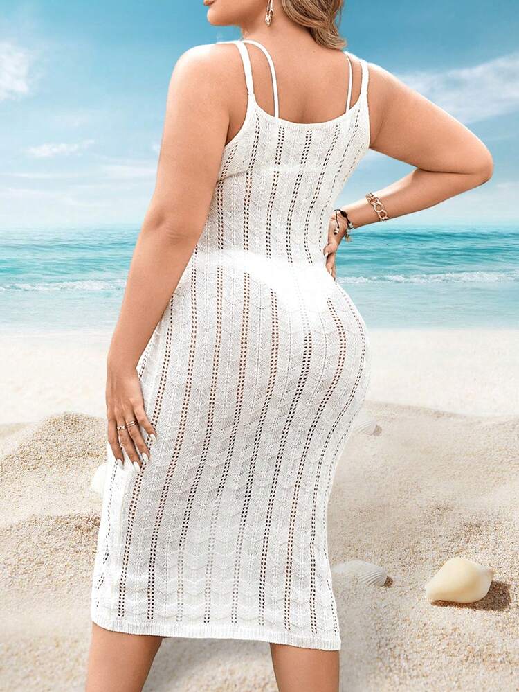 Plus Size Knitted Hollow Out Square Neck Bodycon Sweater Dress