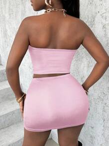 Slaydiva Ensemble de deux pièces décontracté pour femme avec top tube unicolore et jupe pour l'été