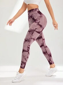 SHEIN Sports Quần Leggings Thể thao Nữ Cà vạt nhuộm - Màu Tím - Xem 5
