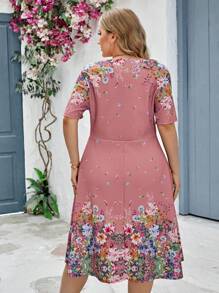 SHEIN Clasi Damen elegantes Kleid in Große Größen mit farbigem Muster, für den Sommer - Altrosa - Übersicht 2