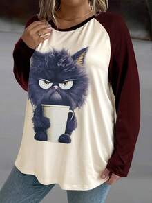SHEIN LUNE Kích thước lớn Của phụ nữ Dễ thương Mèo In Áo thun - Nhiều màu - Xem 5