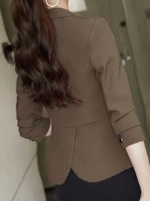 SHEIN Unity 女士常規合身無領單鈕長袖西裝外套 - 棕色 - 查看 1