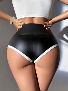 SHEIN SXY Colorblock Trim Elastic Waist Summer Hot Shorts Booty Shorts - Black - View 1