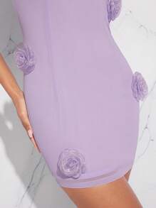 L'Amorae Vestido Bodycon Feminino Com Apliques Florais De Um Ombro - Lavanda - Visão 4