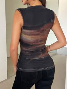 RosyDaze Camiseta de tirantes para mujer con patrón floral aleatorio