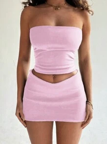 Slaydiva Ensemble de deux pièces décontracté pour femme avec top tube unicolore et jupe pour l'été