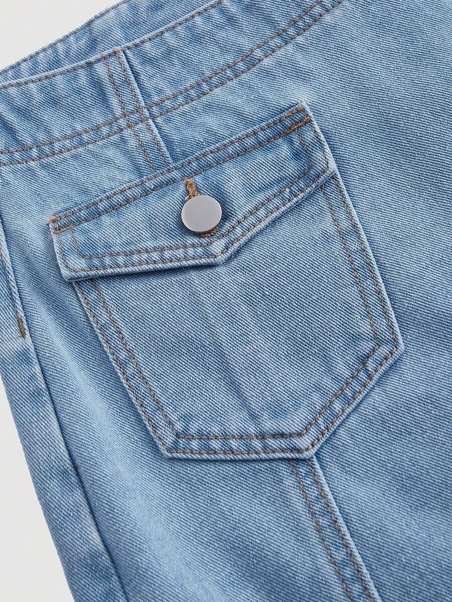 SHEIN MOD Women Denim Skirt With Asymmetrical Hemline, Flip Pocket