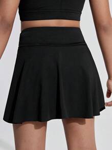 SHEIN 少女运动裙打底裙二合一纯色 - 黑色 - 查看 2