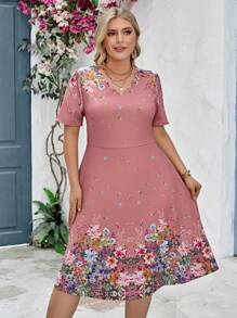 SHEIN Clasi Damen elegantes Kleid in Große Größen mit farbigem Muster, für den Sommer - Altrosa - Übersicht 5