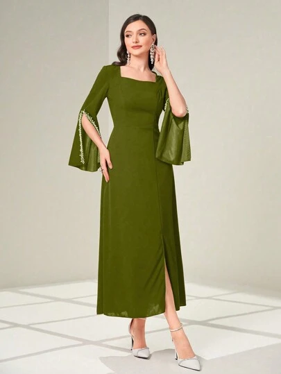 Modelyn 女性純色簡約優雅日常連衣裙