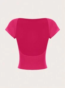 SHEIN EZwear 2 件性感休闲露背圆领短袖短款修身女式 T 恤，适合夏季 - 彩色 - 查看 4