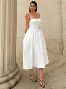 Siren Gaze 春/夏季白色婚禮約會單品細肩帶A字型女裝洋裝 - 白色 - 查看 5