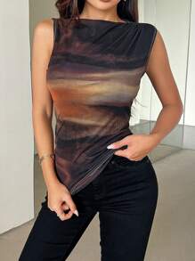 RosyDaze Camiseta de tirantes para mujer con patrón floral aleatorio