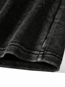 ROMWE MEN Set áo thun ngắn tay và quần short in slogan cổ điển cho mùa hè - màu đen - Xem 5