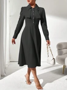 Robe décontractée pour le printemps avec manches bouffantes à volants à col papillon et taille cintrée