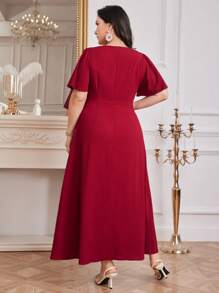 Modelyn Burgundy Red Women Solid Color Simple Daily Plus Size Dress,Elegant Evening Party Dress Long Evening Dresses