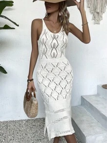 Sleeveless Hollow Out Cover Up Dress Summer - Apricot - View 1