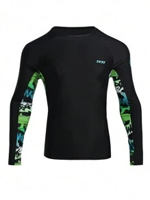 Manfinity Camiseta de lycra de surf para vacaciones en la playa con estampado aleatorio para hombres