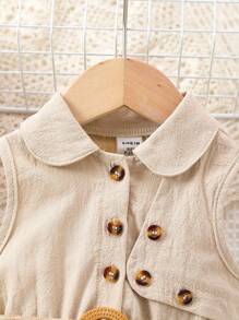 Baby Girl Holiday Design Sleeveless Dress With Stylish Hat, Fresh And Casual