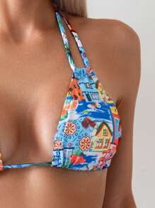 SHEIN Swim Bộ bikini cổ yếm in hình trái cây đi biển mùa hè dành cho nữ cho kỳ nghỉ - Nhiều màu - Xem 4