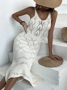 Sleeveless Hollow Out Cover Up Dress Summer - Apricot - View 6