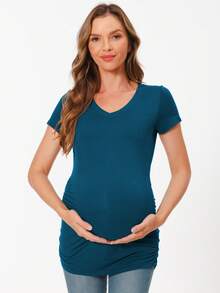 Maternity 3pcs/Set V Neck Short Sleeve T-Shirt For Summer - Dusty Blue - View 5