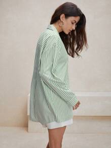 Anewsta Green Striped Loose And Comfortable Commuting Shirt