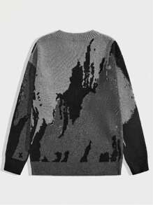 ROMWE MEN Grunge Punk Men's Round Neck Long Sleeve Pullover Sweater, School - Black - View 2