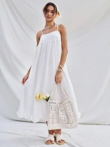 Soleia 女士白色寬鬆A字型海灘假日連衣裙 - 白色 - 查看 2